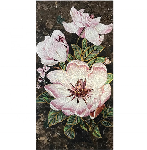 [104904667480] Tranh khảm hoa văn đá cẩm thạch pha trộn thủy tinh cắt tay trang trí tường, phòng khách và sàn nhà